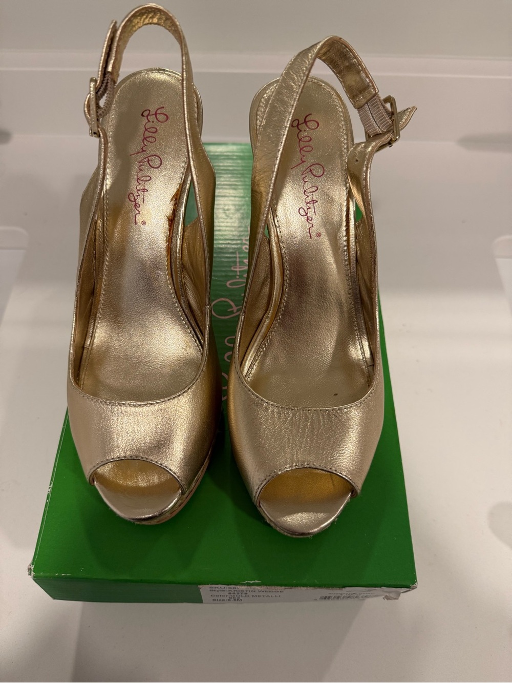 Lilly Pulitzer Metallic Gold Peep-Toe Slingback Heels